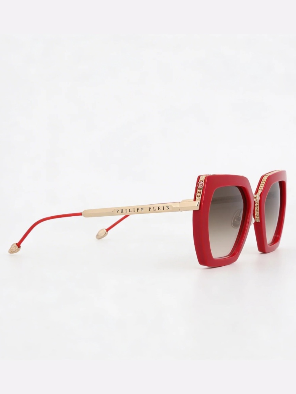 NWT | Philipp Plein | Red Cat-Eye Sunglasses | SPP097S - Gold Detail - Picture 4 of 7